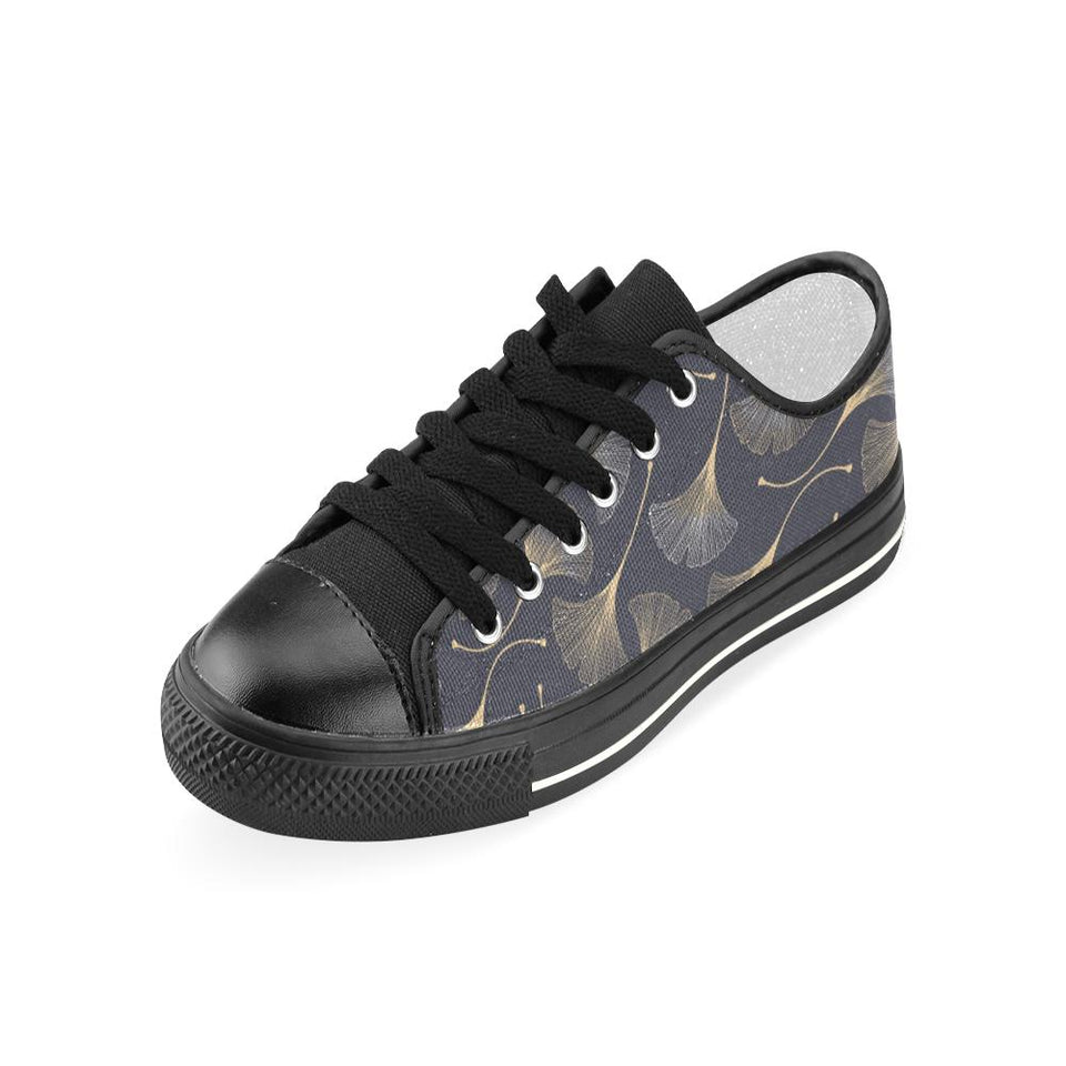 Gold ginkgo leaves Kids' Boys' Girls' Low Top Canvas Shoes Black