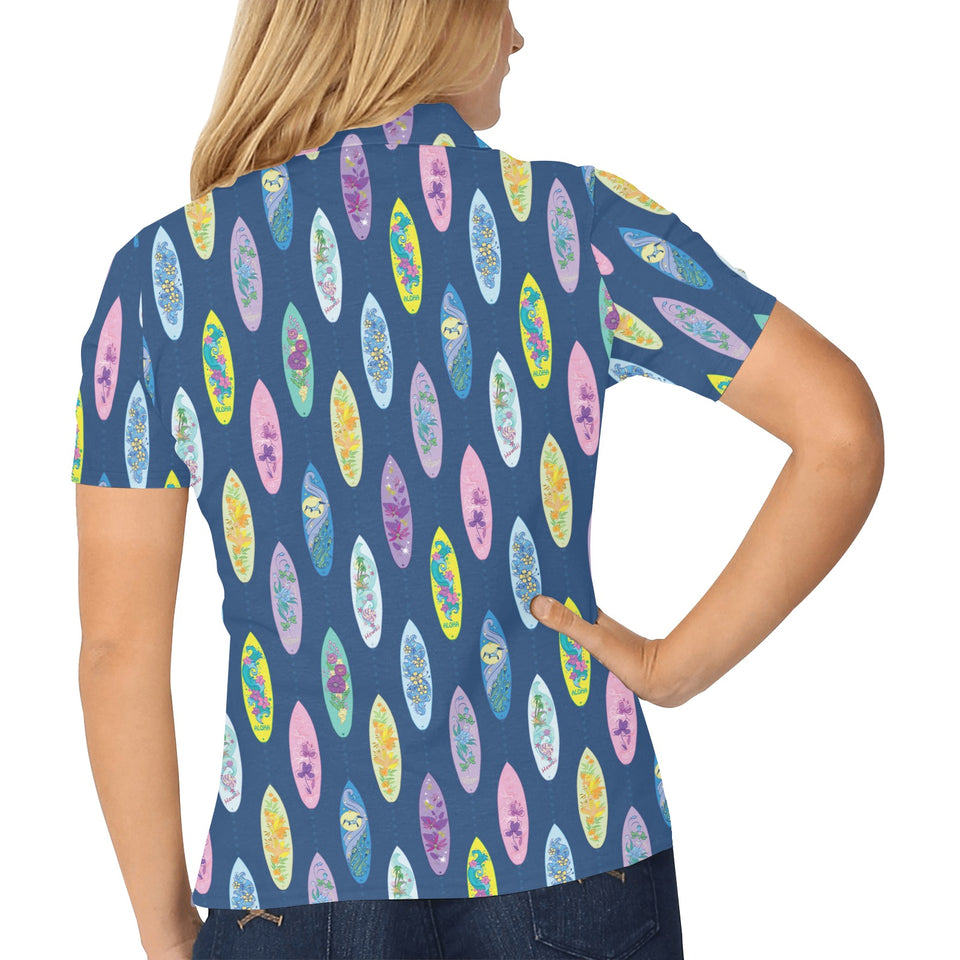 Surfboard Pattern Print Design 03 Women's All Over Print Polo Shirt