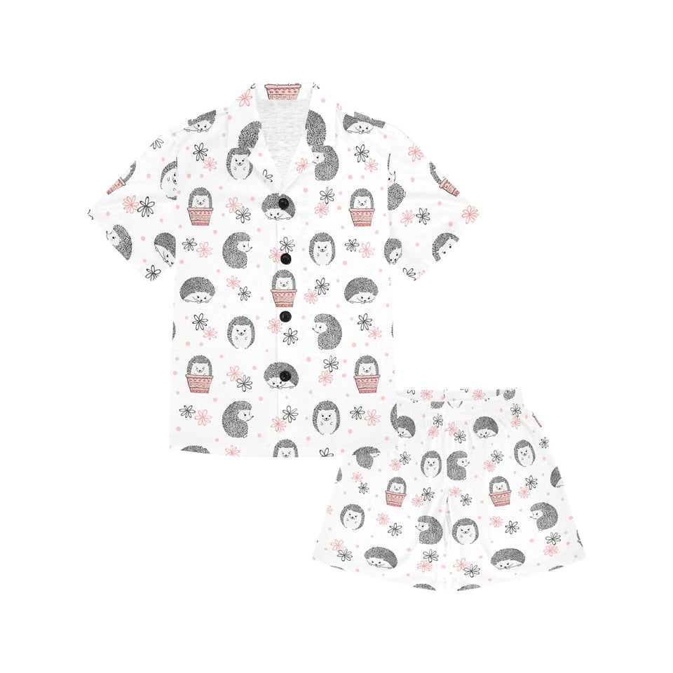 Hedgehog Pattern Print Design 02 Kids' Boys' Girls' V-Neck Short Pajama Set