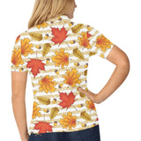 Maple leaf oak leaf acorns beige striped backgroun Women's All Over Print Polo Shirt