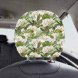 White orchid flower tropical leaves pattern Car Headrest Cover