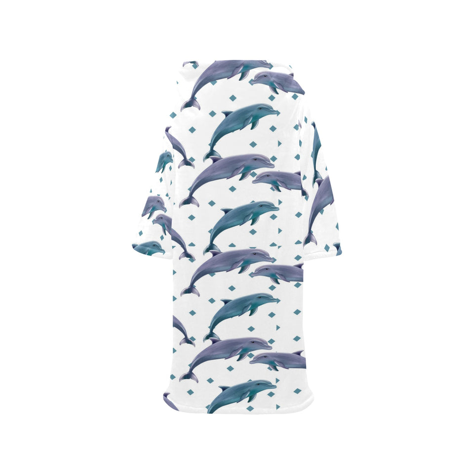 Dolphins pattern dotted background Blanket Robe with Sleeves