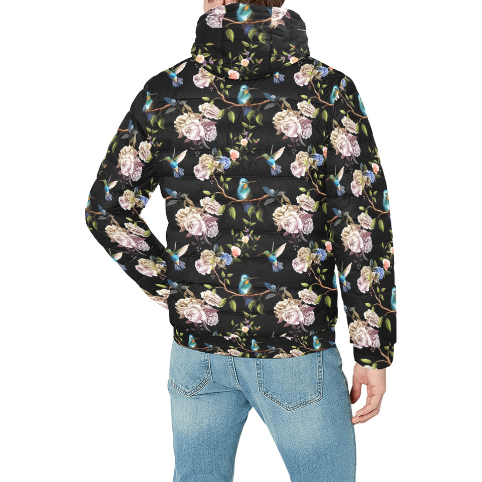 Hummingbird Pattern Print Design 03 Men's Padded Hooded Jacket