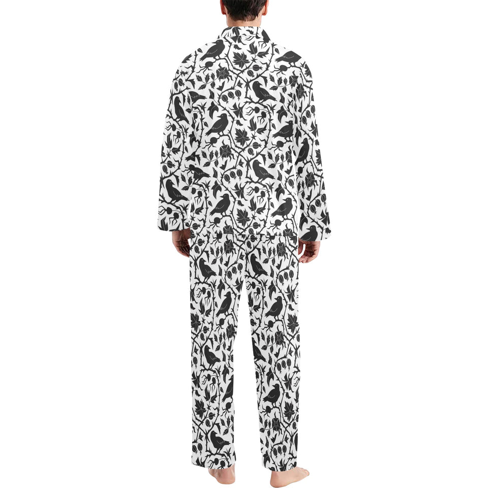 Crow dark floral pattern Men's Long Pajama Set