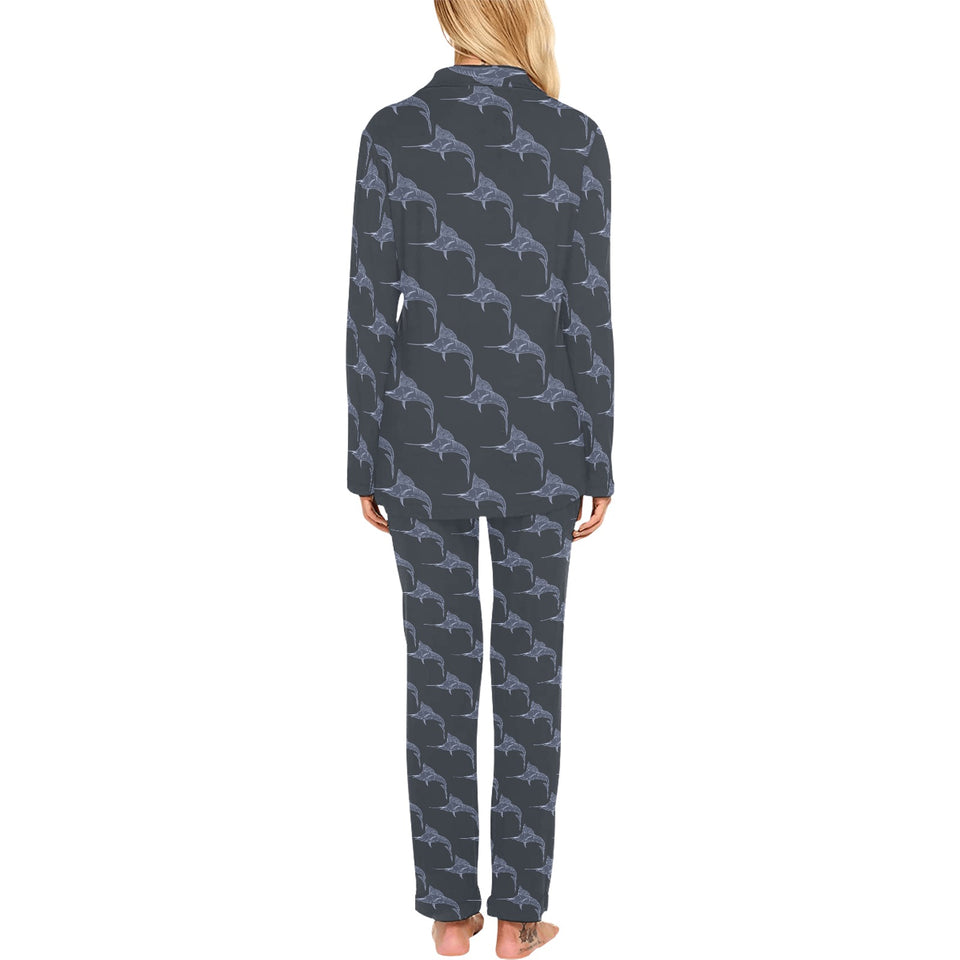 Swordfish Pattern Print Design 03 Women's Long Pajama Set