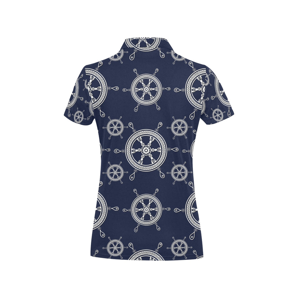 nautical steering wheel design pattern Women's All Over Print Polo Shirt