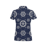 nautical steering wheel design pattern Women's All Over Print Polo Shirt