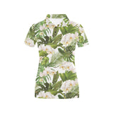 White orchid flower tropical leaves pattern Women's All Over Print Polo Shirt