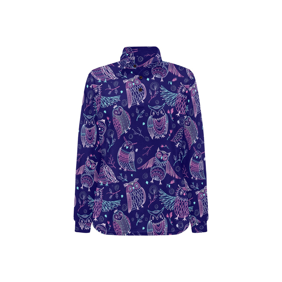 Cute owls pattern boho style ornament Women's Long Sleeve Polo Shirt