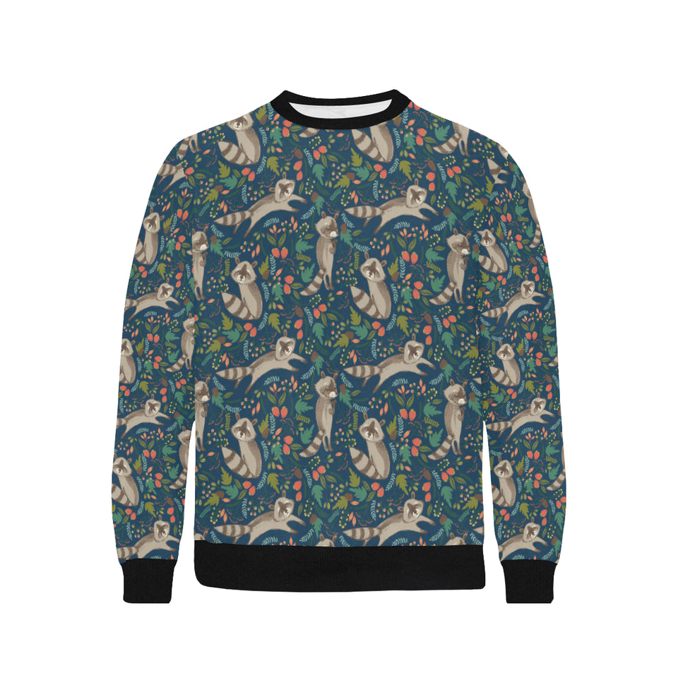 Raccoon tropical leaves pattern Men's Crew Neck Sweatshirt