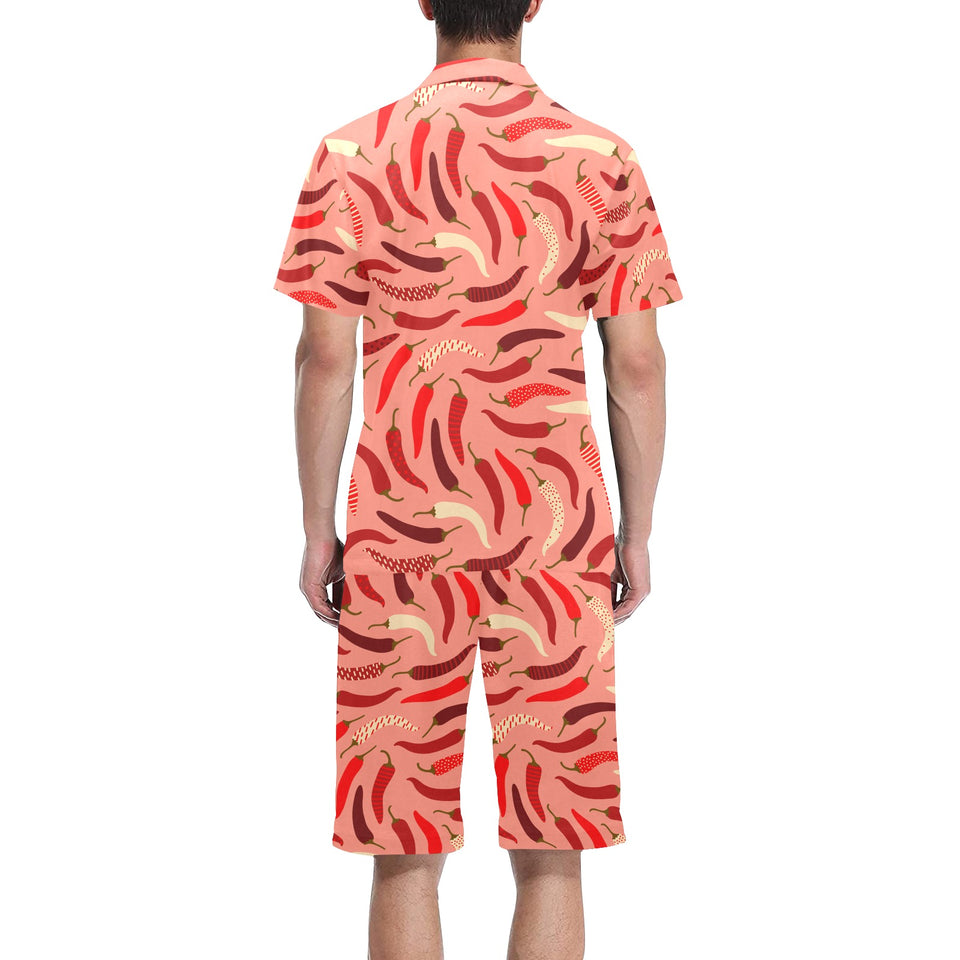 Beautiful Chili peppers pattern Men's V-Neck Short Pajama Set