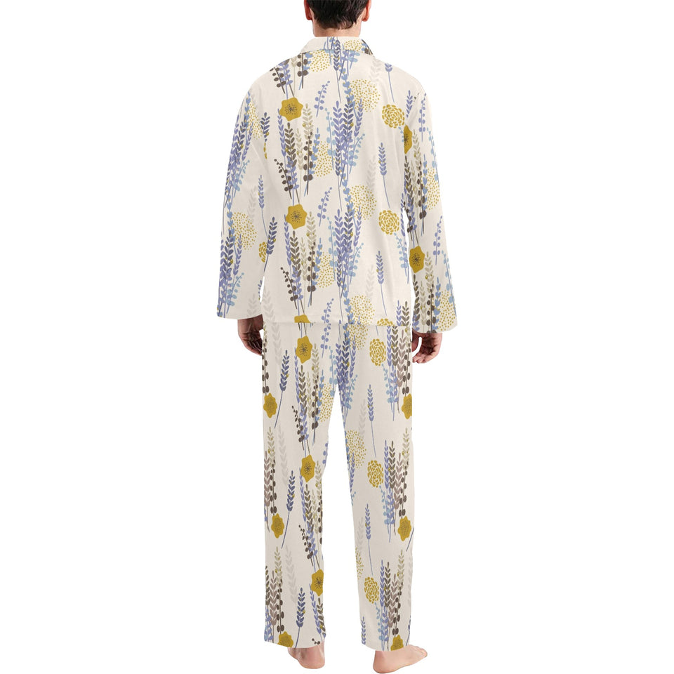 Lavender modern pattern blackground Men's Long Pajama Set