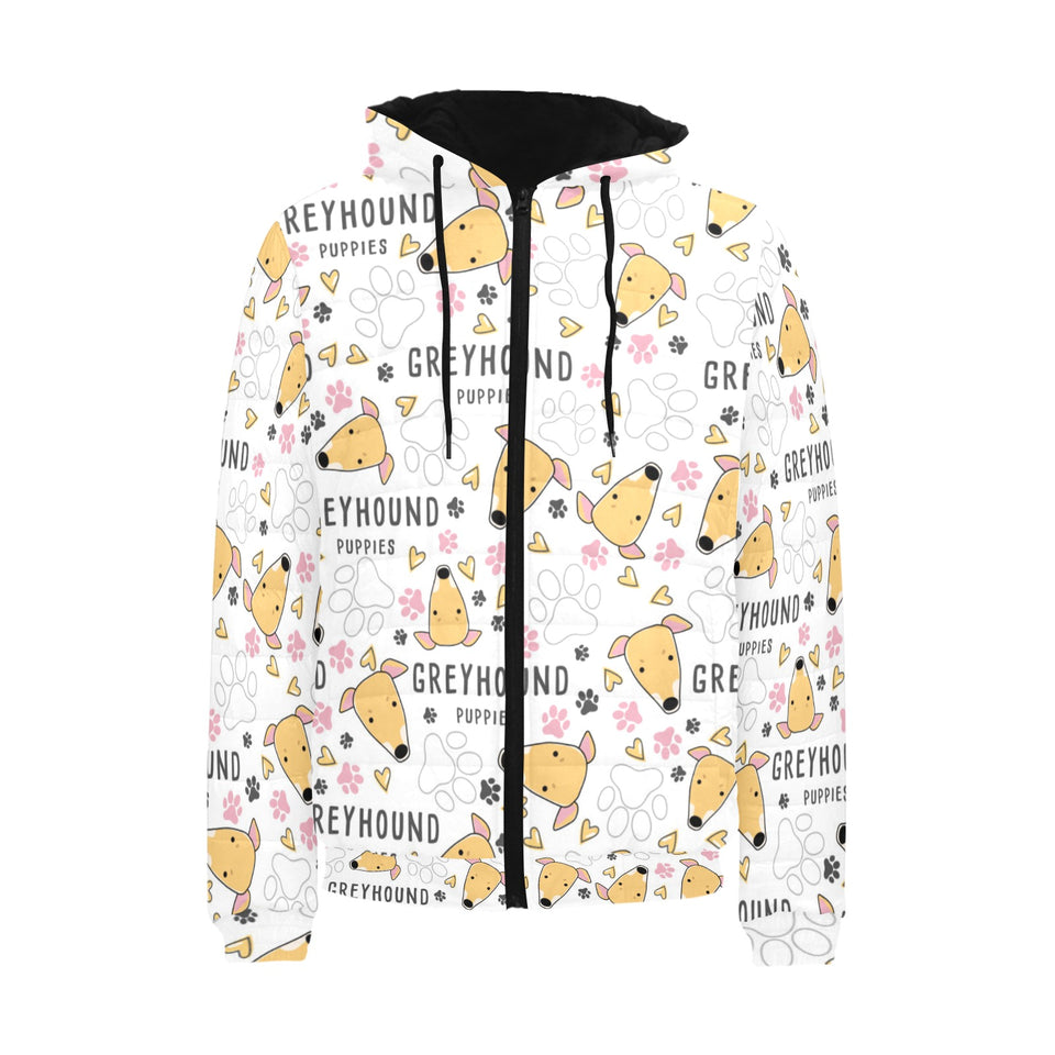 Greyhound Pattern Print Design 03 Men's Padded Hooded Jacket