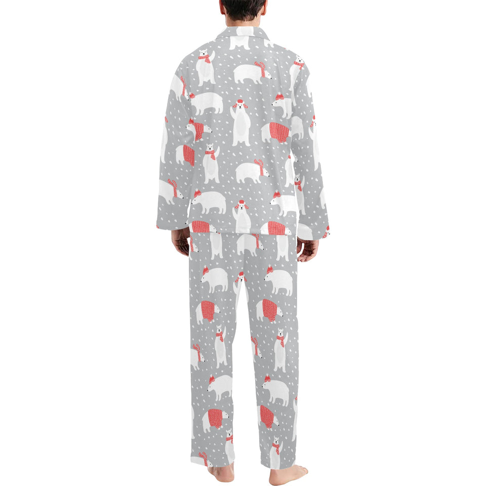 Cute polar bear christmas snow pattern Men's Long Pajama Set