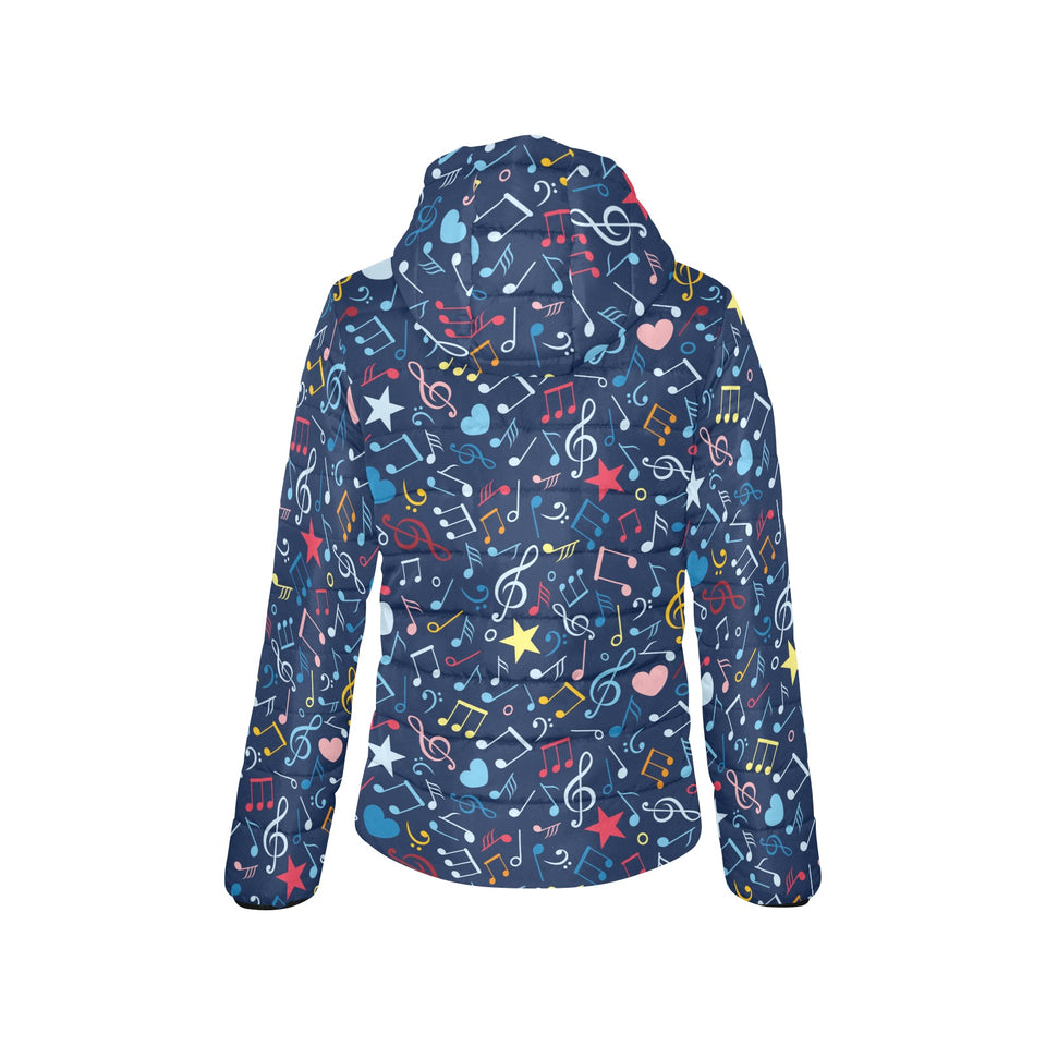Music Notes Pattern Print Design 03 Women's Padded Hooded Jacket