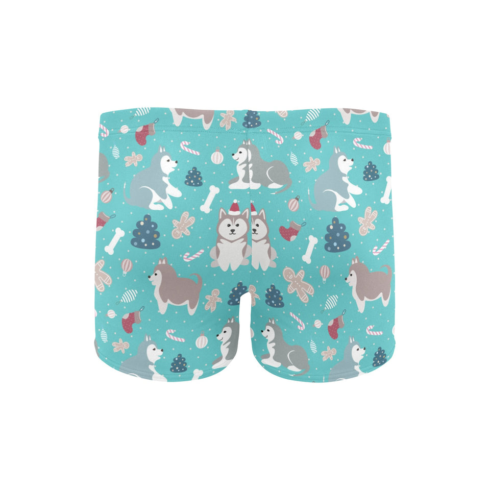 Christmas cute siberian husky puppie pattern Men's Swimming Trunks