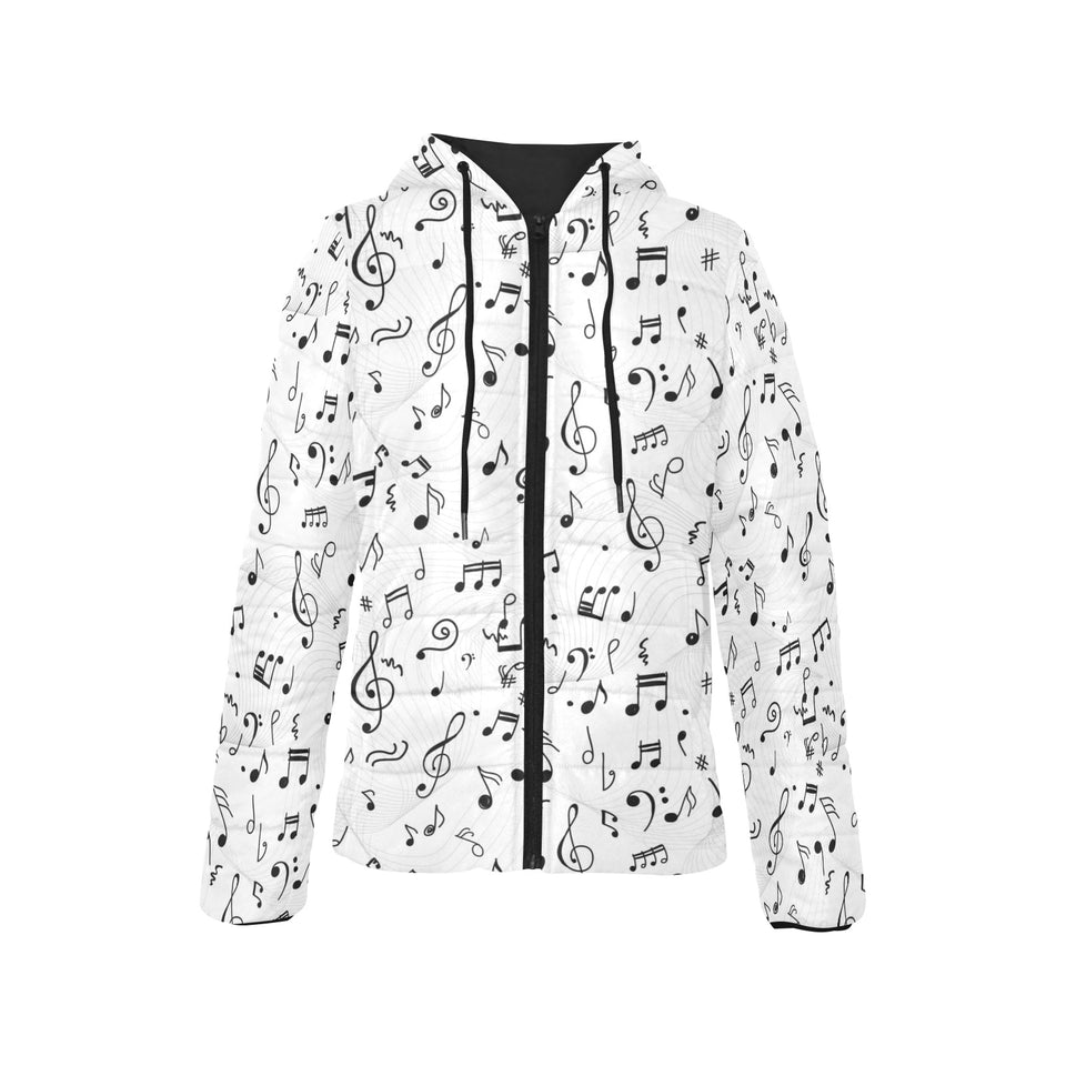 Music Notes Pattern Print Design 04 Women's Padded Hooded Jacket