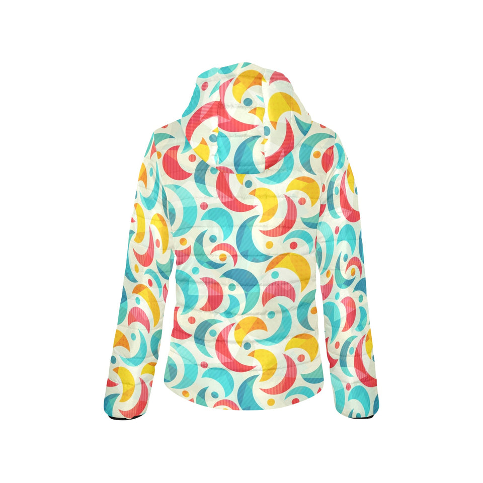 Colorful moon pattern Women's Padded Hooded Jacket
