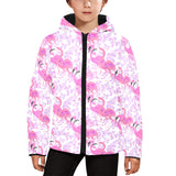 Pink flamingo flower pattern Kids' Boys' Girls' Padded Hooded Jacket