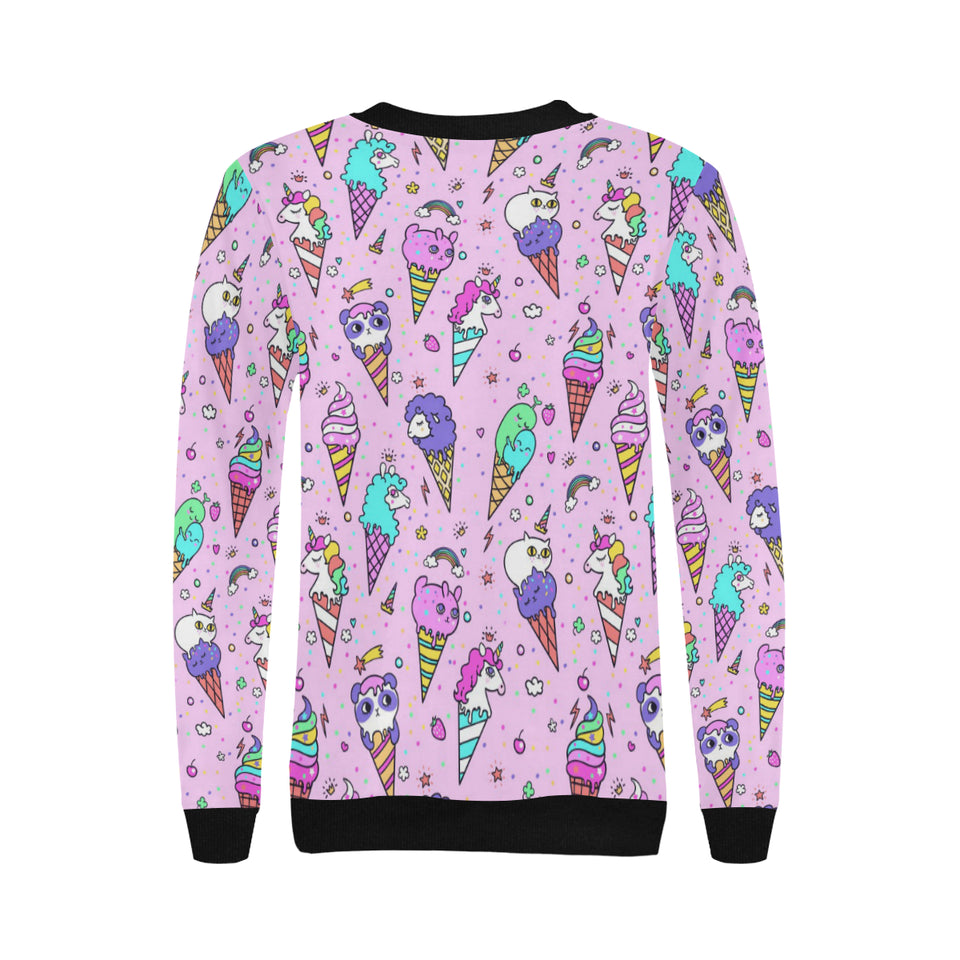Cute ice cream cone animal pattern Women's Crew Neck Sweatshirt