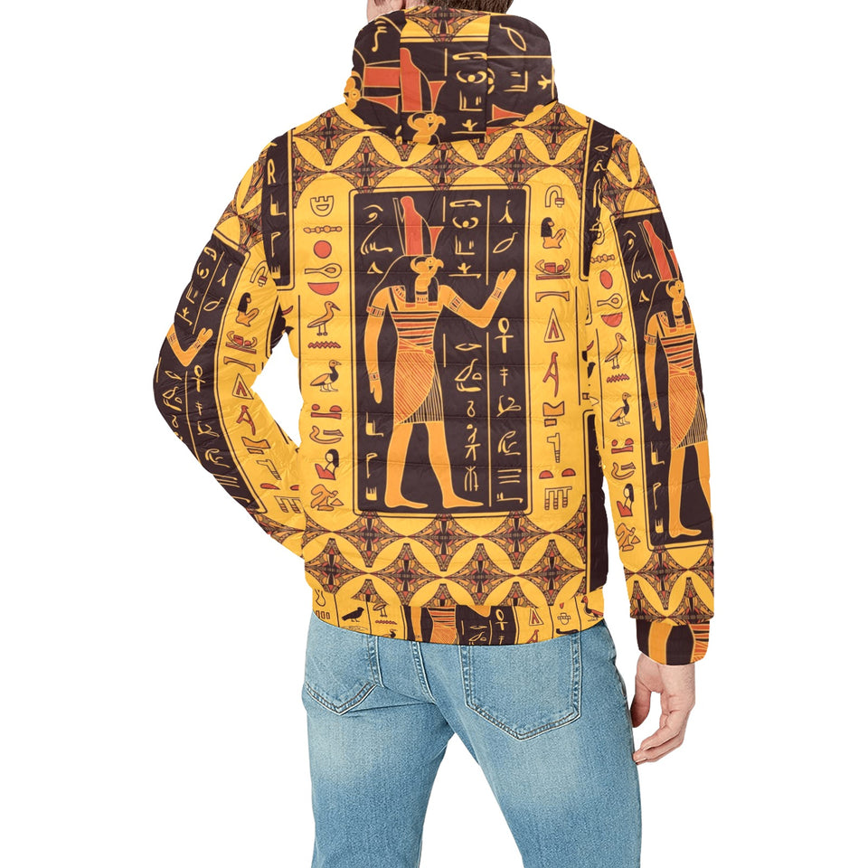 Egypt Hieroglyphics Pattern Print Design 05 Men's Padded Hooded Jacket