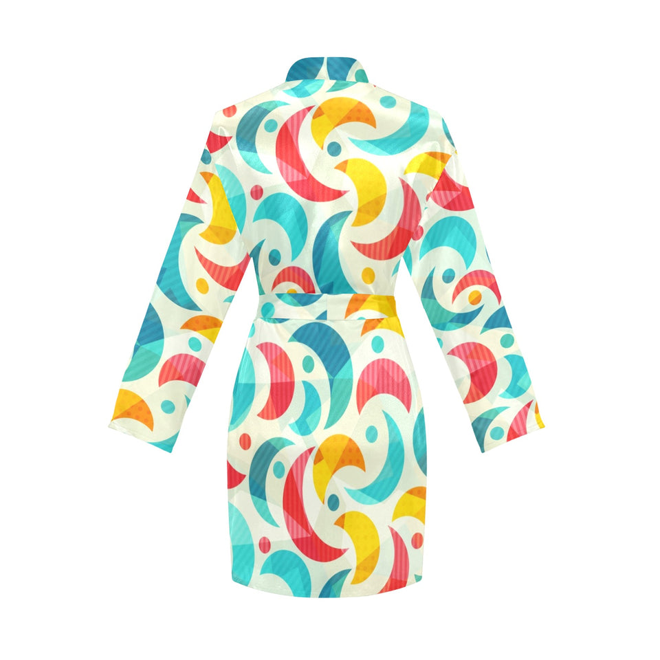 Colorful moon pattern Women's Long Sleeve Belted Night Robe