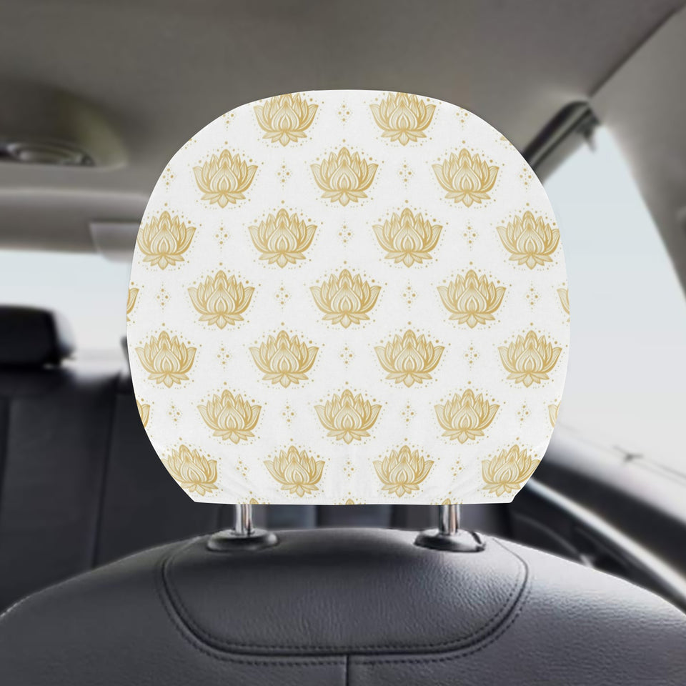 Gold Ornamental lotue waterlily symbol pattern Car Headrest Cover