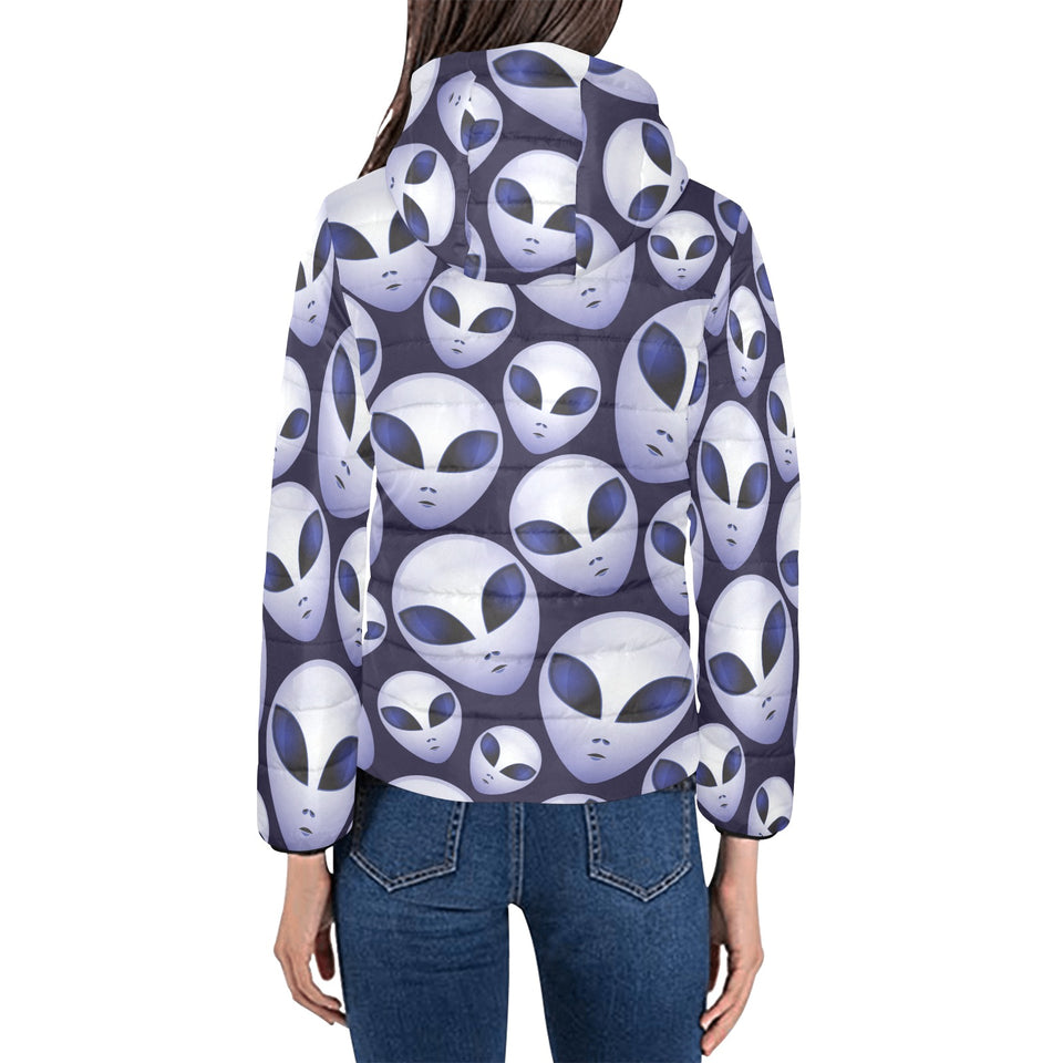 Alien Pattern Print Design 01 Women's Padded Hooded Jacket