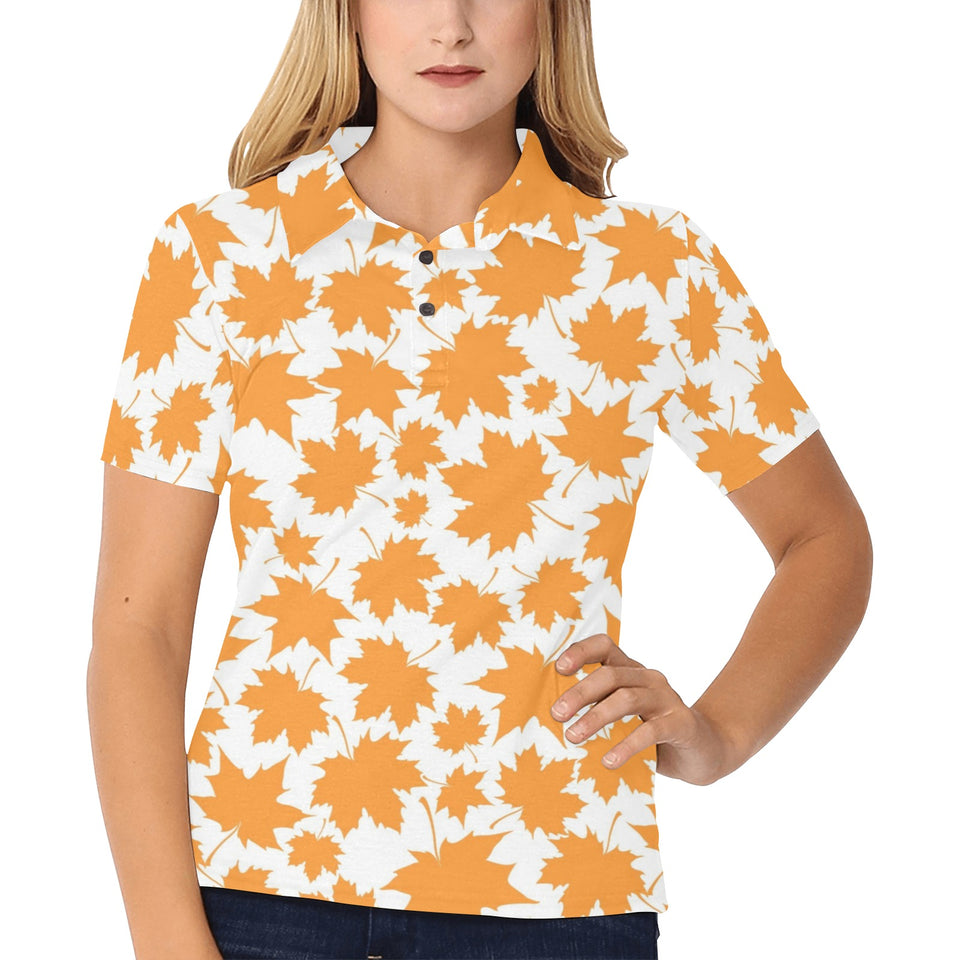 Orange Maple Leaf pattern Women's All Over Print Polo Shirt
