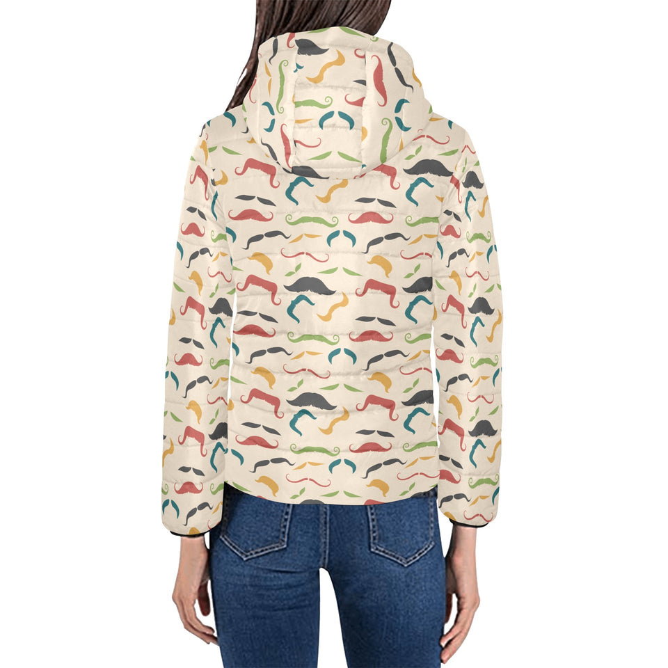 Mustache Beard Pattern Print Design 03 Women's Padded Hooded Jacket