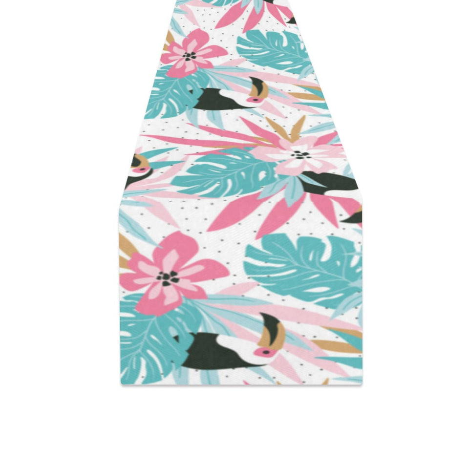Toucan tropical flower leave pattern Table Runner