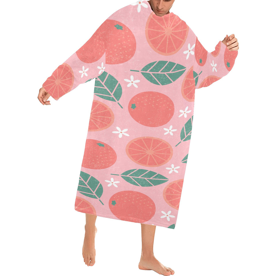 Grapefruit leaves flower pink background Blanket Robe with Sleeves
