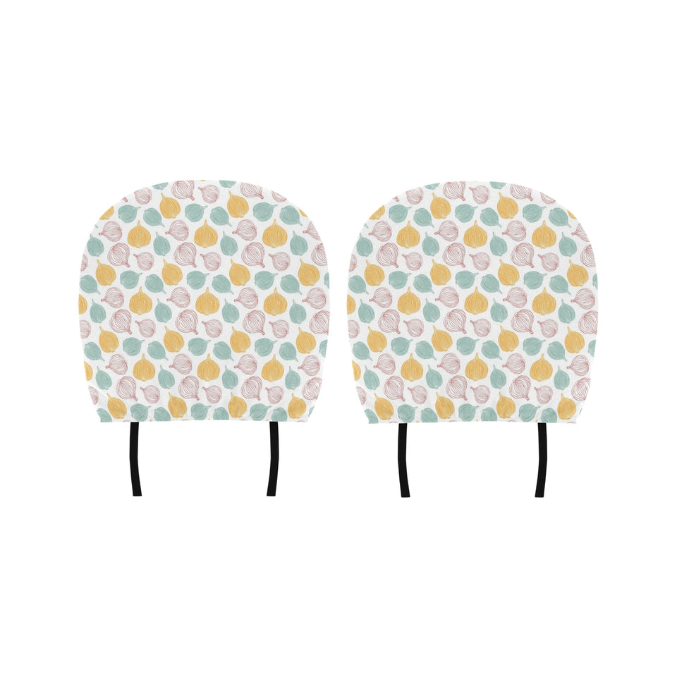 colorful onions white background Car Headrest Cover