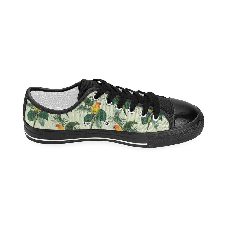 Beautiful parrot palm leaves pattern Kids' Boys' Girls' Low Top Canvas Shoes Black
