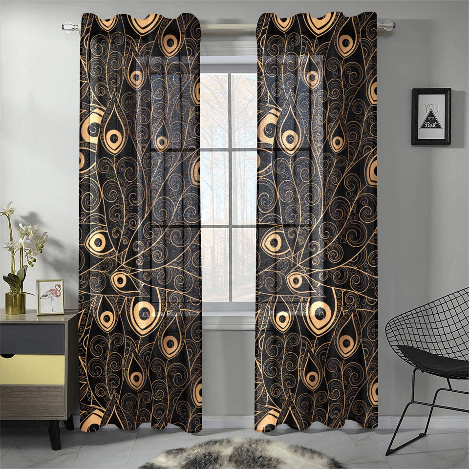Gold peacock feather pattern Gauze Curtain