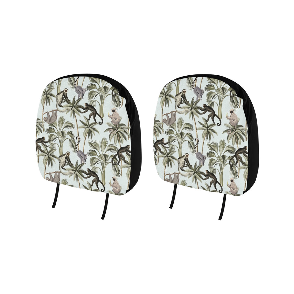 Monkey sloth lemur palm trees pattern Car Headrest Cover