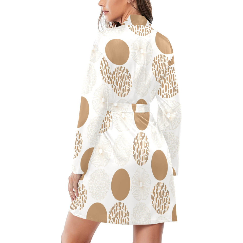 Gold Texture mushroom pattern Women's Long Sleeve Belted Night Robe