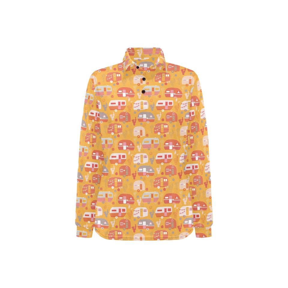 Camper Van Pattern Print Design 04 Women's Long Sleeve Polo Shirt