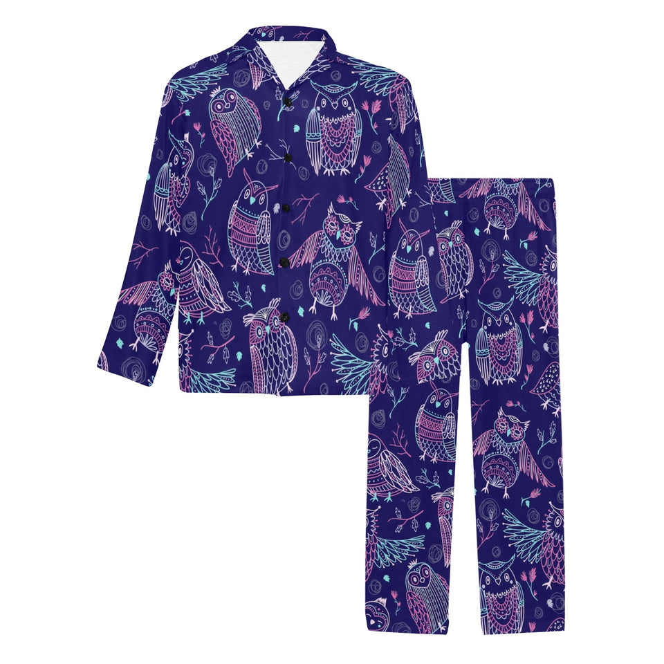 Cute owls pattern boho style ornament Men's Long Pajama Set