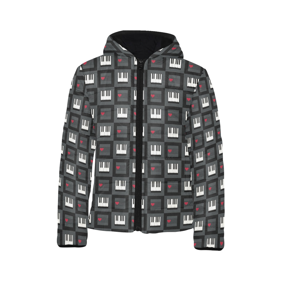 Piano Pattern Print Design 05 Kids' Boys' Girls' Padded Hooded Jacket