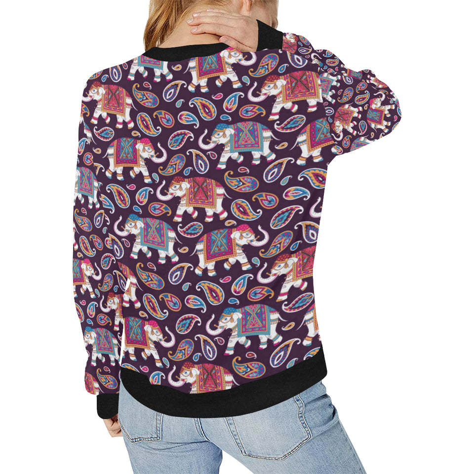 Elephant indian style ornament pattern Women's Crew Neck Sweatshirt