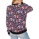 Elephant indian style ornament pattern Women's Crew Neck Sweatshirt