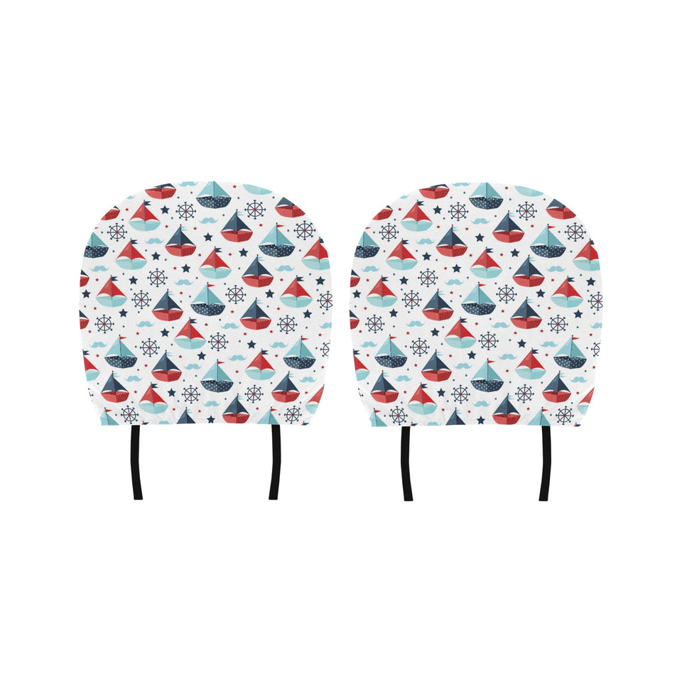 Cute color paper sailboat pattern Car Headrest Cover