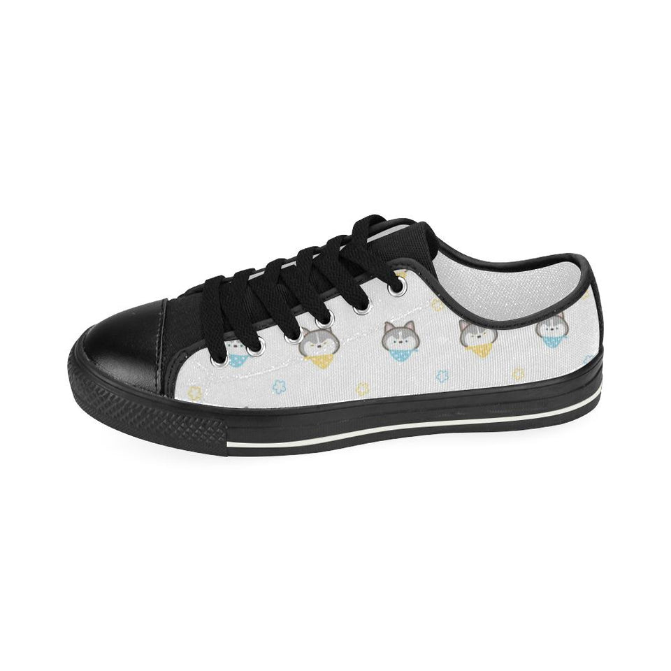 Cute Siberian Husky pattern Kids' Boys' Girls' Low Top Canvas Shoes Black