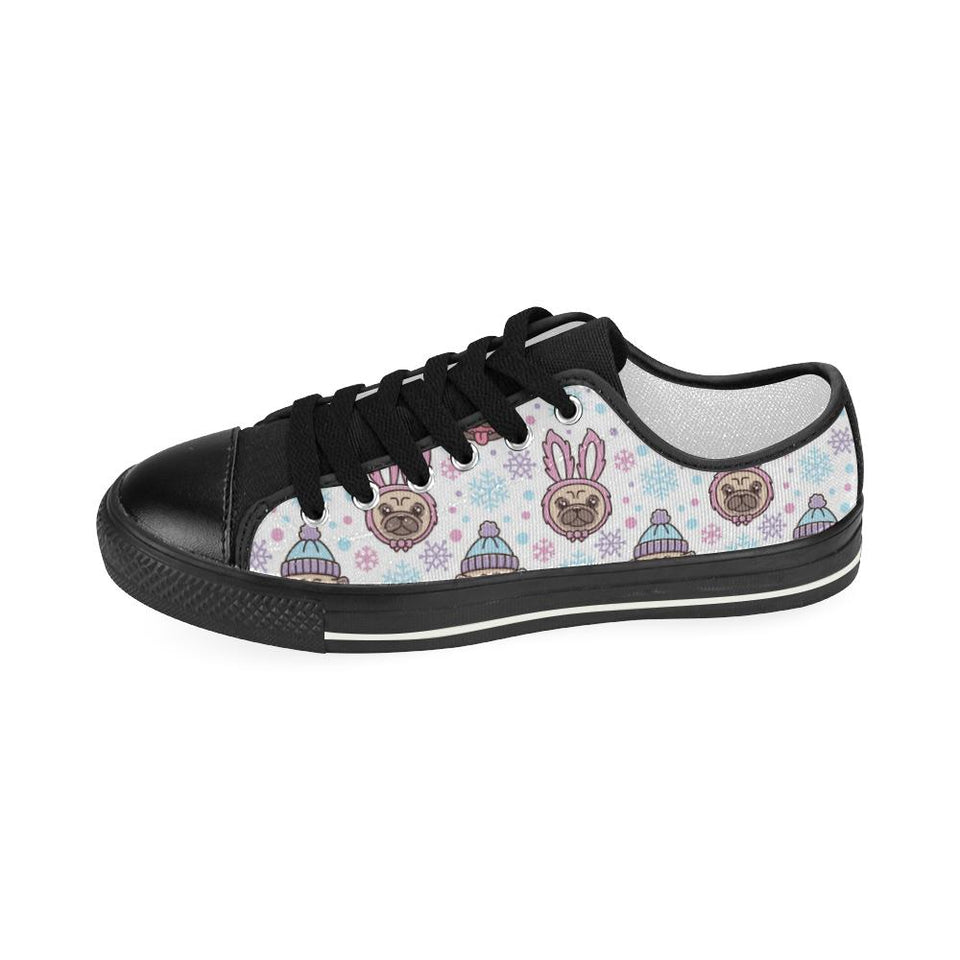 Cute pug hat rabbit costume pattern Kids' Boys' Girls' Low Top Canvas Shoes Black