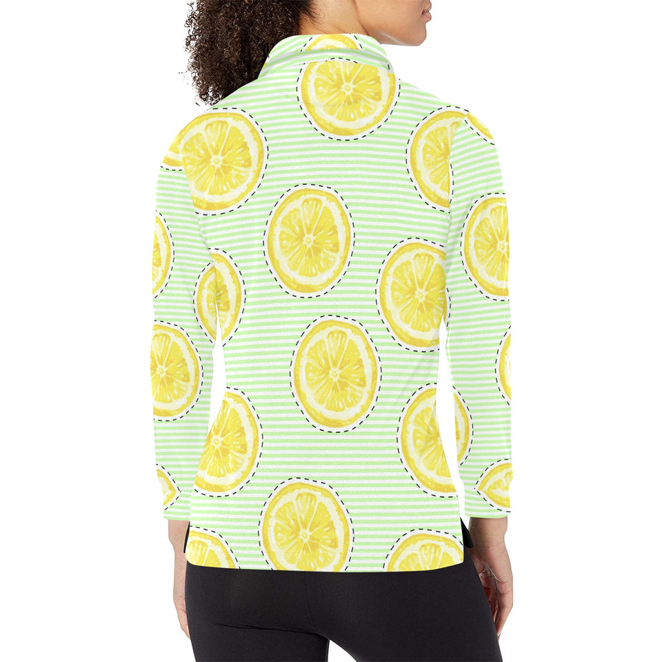 slice of lemon pattern Women's Long Sleeve Polo Shirt