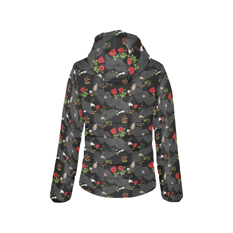 Eagle Pattern Print Design 04 Women's Padded Hooded Jacket