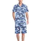 Blue camouflage pattern Men's V-Neck Short Pajama Set