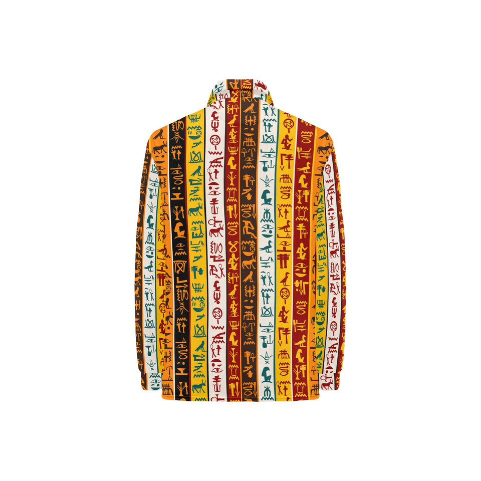 Egypt Hieroglyphics Pattern Print Design 01 Women's Long Sleeve Polo Shirt