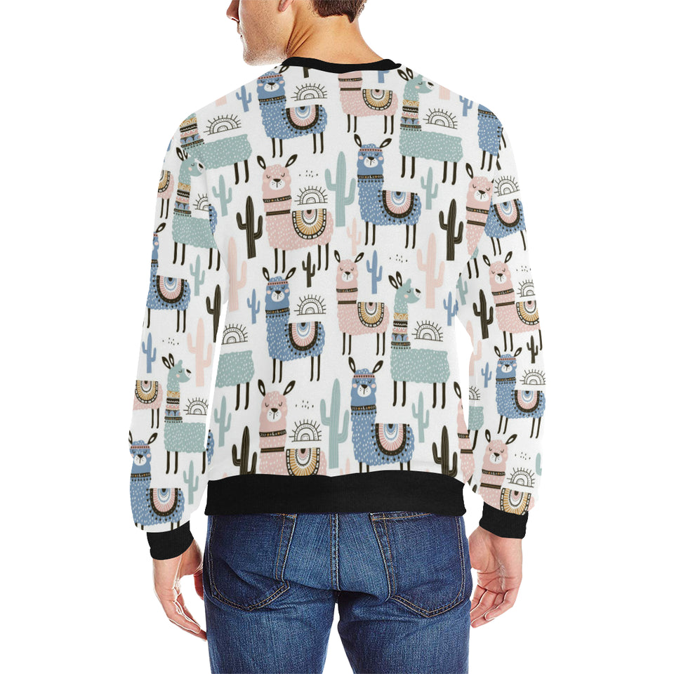 lama Alpaca cactus hand drawn pattern Men's Crew Neck Sweatshirt